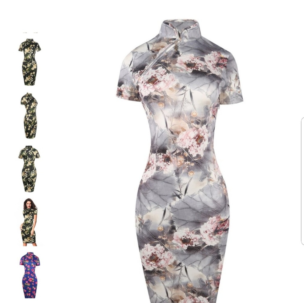 oriental asian floral cheongsam dress
